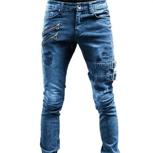Jeans Pants Trouser Denim Ripped Street Trendy Washed Elastic Tight and Personalized Small Leg for Men4
