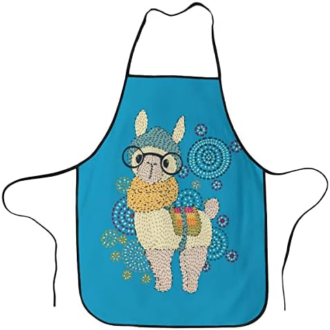 Llama Dotted Drawing BBQ Grill Aprons for Men&Women- Funny Aprons for Mom Dad Friend Professional Cooking Apron One Size Fits All Best for Cooking Baking Gardening Grilling