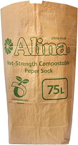 Alina Saco de papel compostable para jardín / Cubo de basura / Saco de papel biodegradable de 75 litros con guía de compostaje Marrón 10 sacos Cover
