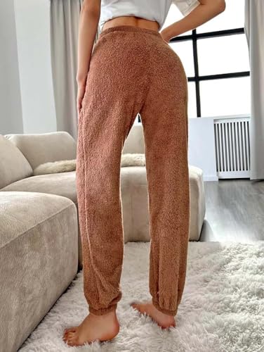 Image of KOTTY Women's Plush Coral Fabric Tapered Fit Pant - Warm Winter Wear with Soft Fuzzy Texture