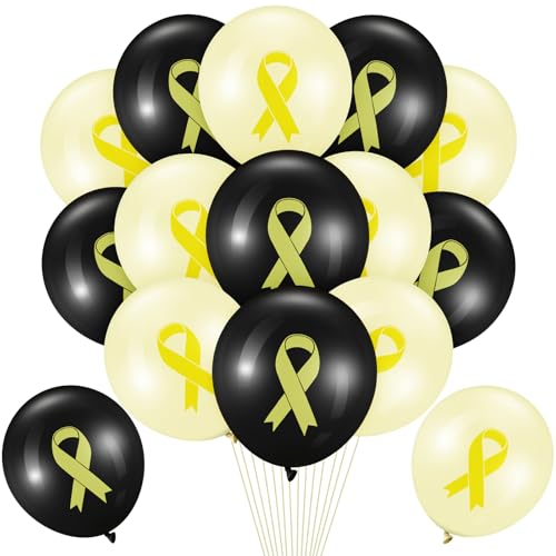 Image of Hungdao 100 Pcs Yellow Ribbon Awareness Balloons Childhood Cancer Survivor Balloons Decorations Cancer Free Decorations for for Society Events Groups Fundraisers Party Supplies