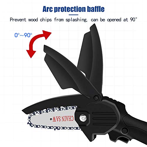YMWD Mini Chainsaw 4-Inch Handheld Cordless Electric Portable Chain Saw with 3 Chain and Splash Board 0.7kg Lightweight Pruning Shears Chainsaw for Courtyard Tree Branch Wood Cutting,Blue