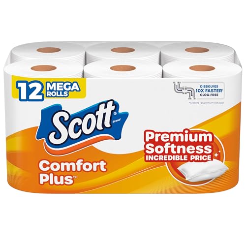 Image of Scott ComfortPlus Toilet Paper, 12 Mega Rolls, 310 Sheets per Roll, Septic-Safe, 1-Ply Toilet Tissue
