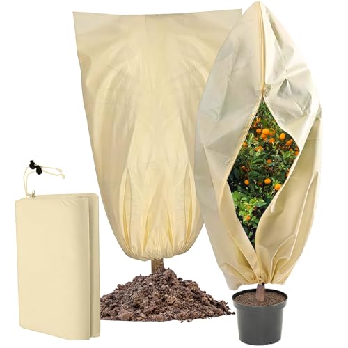 120 X 180cm Plant Fleece Frost Protection, 2 Packs 80gms Garden Fleece Frost Protection with Zipper Drawstring, Frost Protection for Outdoor Plants, Winter Plant Cover for Potted Shrub,from Insects