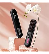 CHRISTINE SHELLY Hair Straightener Brush, Portable Cordless Mini Straightening Brush for Travel, ...