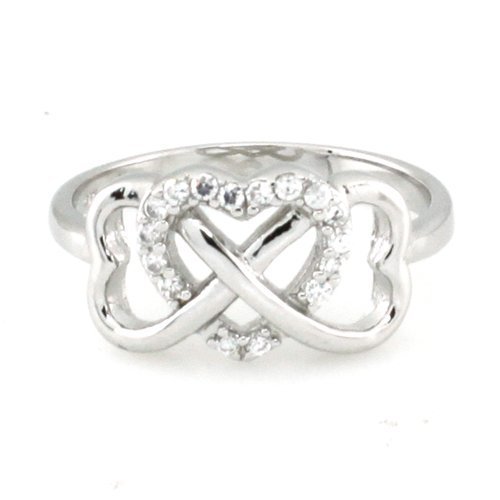 Metal Factory 925 Sterling Silver Cubic Zirconia Infinity & Heart Symbol CZ Wedding Band Ring2