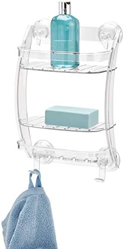 iDesign 51920 Power Lock Suction Bathroom Toothbrush and Razor Organizer for Shower, Mirror - Clear