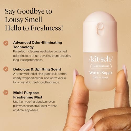 Image of Kitsch Hair Perfume for Women - Warm Sugar, 20mL | Clean, Deodorizing & Patented Odor-Eliminating Technology Hair Spray & Body Mist | Freshen Hair, Body & Pillows