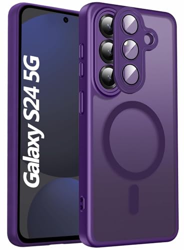 Image of Elzzi Magnetic Magsafe for Samsung S24 5g Case, Upgraded [Full Camera Protection] [Compatible with Magsafe] [Translucent Matte] Shockproof Protective Phone Case for Men & Women - Deep Purple