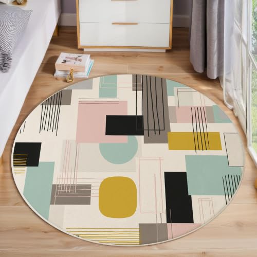 Tapis rond géométrie abstraite 160cm : la solution design et lavable
