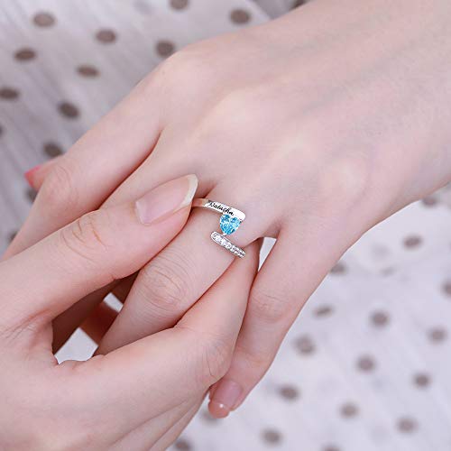 AILIN Heart Birthstone Rings With Name 925 Sterling Silver Crystal Custom Engraving Promise Rings Wedding Engagement Birthday Gifts For Her Women4