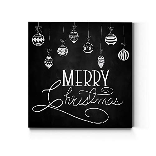 Renditions Gallery Merry Christmas Ornaments Wall Art, Charming Winter Artwork, Black & White Chalkboard Look, Premium Gallery Wrapped Canvas Decor, Ready to Hang, 40 in H x 40 in W, Made in America