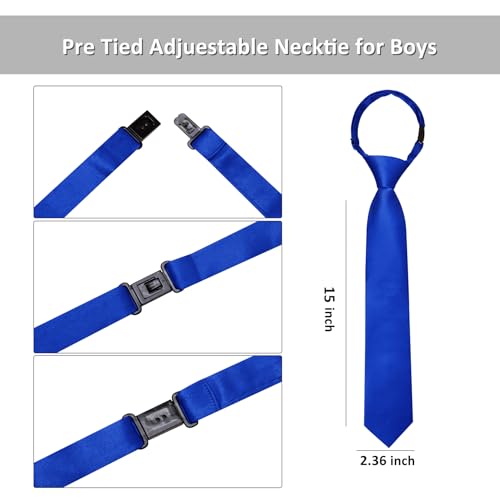 Image of Barry.Wang Boys Ties Pre-Tied Satin Solid Color Kids Tie Pocket Square Set Adjustable Formal Necktie Graduation School