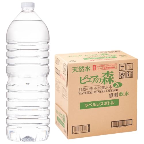 水 [定期便2ヶ月][ラベルレス]国産 ミネラルウォーター ピュアの森 2L 6本×1箱 天然水 軟水 ペットボトル