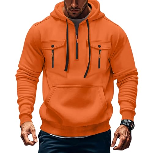 Zip Up Hoodie Men Oversized Plain Quarter Zip Fleece Warm Hoodie Drawstring Hooded Sweatshirt Fall Winter Sweater