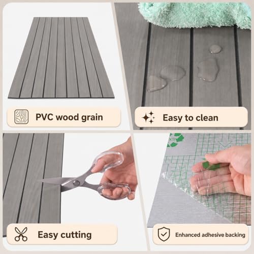 Image of Peel and Stick Wood Slat Wall Panels, Grayish Brown, 118 x 15.7 in | 3D Fluted, PVC Paneling for Accent Wall, Ceiling, Living Room, Office, Bedroom