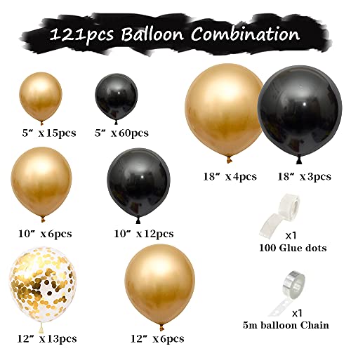 Beliueyes Black Gold Balloon Garland Arch Kit 121Pcs, Confetti Balloons For Kids Birthday Anniversary Graduation New Year Party Decor Background Decoration #TOP3