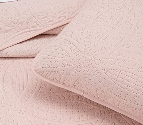 Image of Chezmoi Collection Austin 3-Piece Oversized Bedspread Coverlet Set (Queen, Blush)