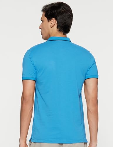 Image of Peter England Men's Snug Fit Solid Polo T-Shirt with Coloured Collar Tipping| Cotton Rich| Premium Pique Weave