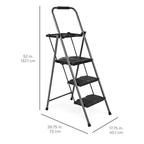 Best Choice Products Portable Folding 3-Step Ladder w/Rubber Feet Caps, 330lb Capacity