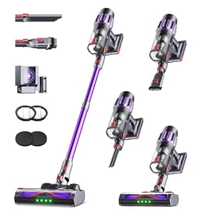 90Mins Cordless Vacuum Cleaner, Upgraded 650W 55KPA Cordless Stick Vacuum with Smart Display, 1.8L Cup, V-Shaped Anti-Tangle Brush, Wall Mount Charging, Self-Standing Vacuum Cleaners for Home, Floor, Carpet