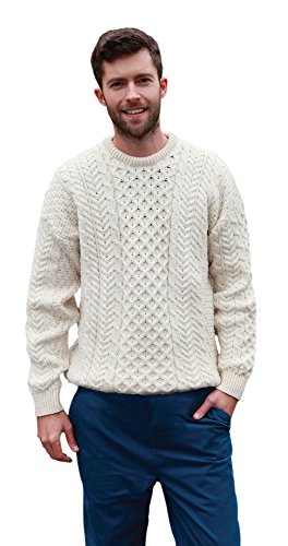 Carraig Donn - Traditional Irish Aran Sweater (M, White (Cream))