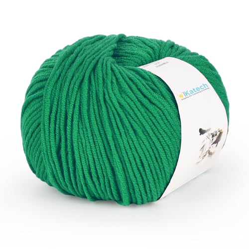 Image of Katech Cotton Yarn for Crocheting-55% Cotton 45% Acrylic-#3 DK (Light)-Super Soft Milk Cotton Yarn-Great Crochet and Knitting Starter Kit for Colorful Craft（Dark Green）