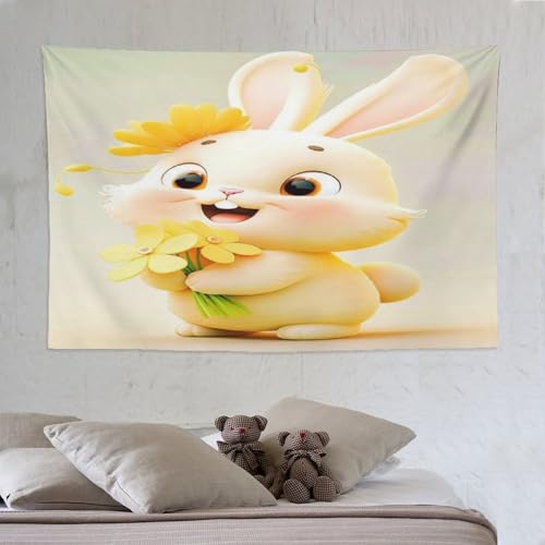 Tapisserie murale lapin grand format 150x230 en tissu fluide de decoration interieure