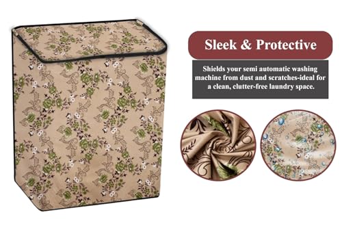 Image of The Furnishing Tree Polyester Waterproof Semi Automatic Washing Machine Cover Suitable for LG 7 Kg, 7.5 Kg & 8 Kg, Dimension DxWxH In Cms: ( 51x83.8x96.5 ), Floral Pattern Beige