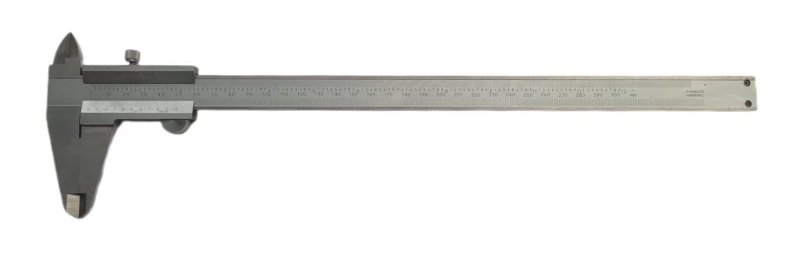 WRS Präz.-Messschieber/Schieblehre mit Feststellschraube, DIN 862, rostfrei, mattverchromt, ganz gehärtet, 4-fach Messung, mit Gewindetabelle, im Etui, Größen Name: 300 mm Messbereich, Nonius 0,02 mm