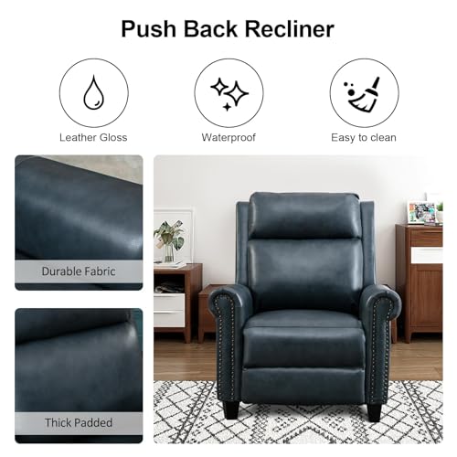 Sillón reclinable clásico cuero Azul miniatura 4