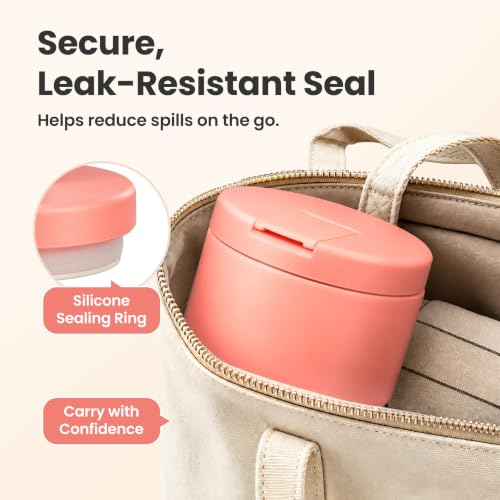 Image of Pawtong 12oz Insulated Vacuum Food Jar with Buckle Lid Wide Mouth Soup Thermo for Hot Food Kids Leakproof Stainless Steel Lunch Container- Pink- 1Pack