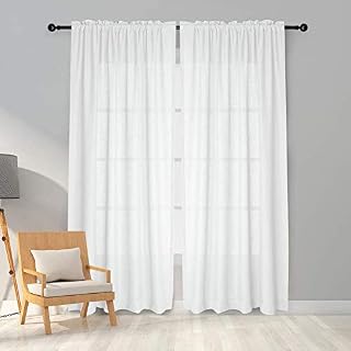 Melodieux Zasłony białe, przezroczyste, o wyglądzie lnu, woal, do salonu, sypialni, zestaw 2 sztuk, 225 x 140 cm
