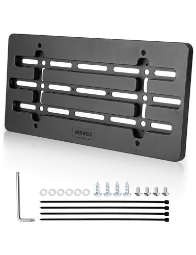 RED WOLF Front License Plate Holder No Drill Holes Frame Mounting License Plate Tag Bracket with Zip Ties Anti-Theft Screws Installing Kit Universal for Cars Trucks SUV Front Rear Bumper Frame