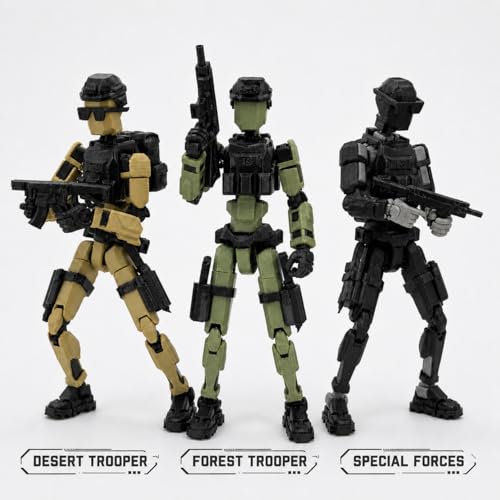 Image of Military Soldier Dummy13 Fully Articulated Action Figure | 3D Printed Robot Assembly Kit | 5.4 Inch Poseable DIY Collectible Model with Tactical Accessories | Made in India (Desert Trooper)