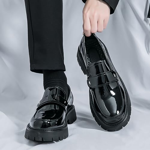 Men's Patent Leather Platform Slip-On Penny Loafers Fashion Round Toe Non-Slip Lug Sole Dress Shoes for Business Work Daily Wear3