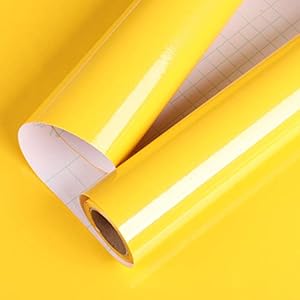 Livelynine Zelfklevende folie, geel, zelfklevend behang, meubelfolie, hoogglans folie voor meubels, kasten, kinderkamer…