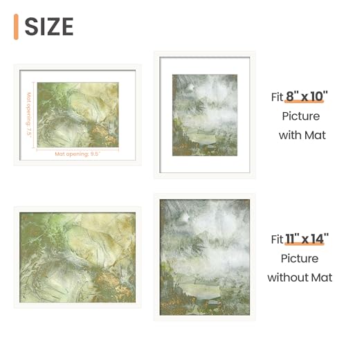 Image of upsimples 11x14 Picture Frame, Display Pictures 8x10 with Mat or 11x14 Without Mat, Wall Hanging Photo Frame, White, 1 Pack