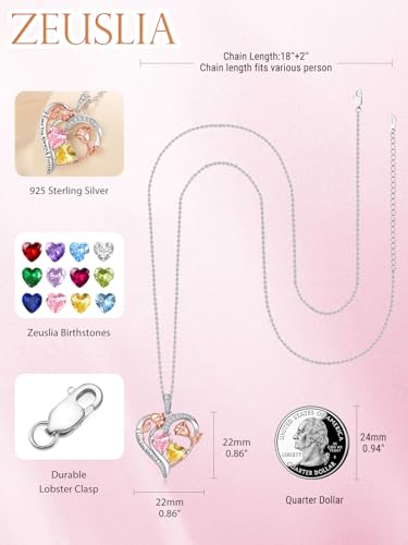 Anniversary Birthday Gifts for Wife，Rose Necklaces for Women，925 Sterling Silver Double Birthstone Necklace，Anniversary Birthday Gifts for Women, Jewelry Gift for Wife Girlfriend Mom Her4