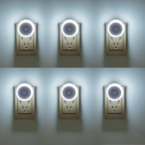 Image of KINUR 6 Pack Night Light, LED Night Lights Plug into wall with Dusk to Dawn sensors, Plug in Night Lights for Kids Room, Bedroom, Bathroom, Baby Nursery,Stair Lights, Hallway Light, Daylight