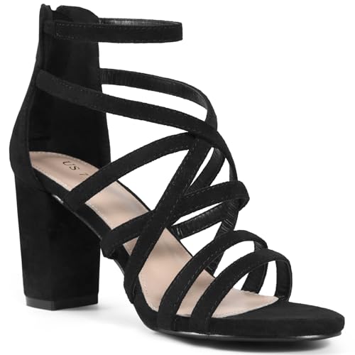 Allegra K Women's Gladiator Heels Strappy Back Zip Chunky Heel Sandals