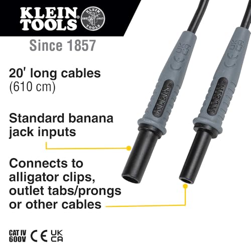 Image of Klein Tools 69358 Lead Adapters, Extension Cable for Meters with Banana Jack Inputs, 20-Foot