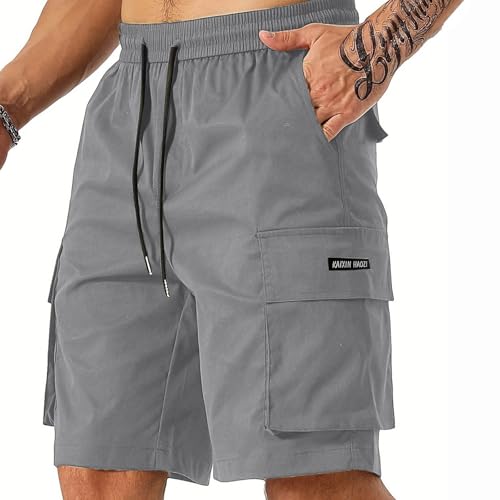 Cargo Sweat Shorts Men Relaxed fit Elastic Waist Athletic Shorts Casual Summer Lightweight Bermuda Short with Pockets Mens Summer Outfits Big and Tall Knee Length Lounge Short Stretch Cargo Pants