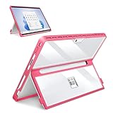 Expérience confortable : dotée d'un canal pour une connexion transparente au clavier Microsoft Surface Pro 11, Pro 10, Pro 9, Pro 8, cette coque permet aux utilisateurs d'utiliser facilement leur appareil sans avoir à retirer la coque. Le réglage à différents angles est facile avec la béquille intégrée, vous permettant de trouver la position de visualisation parfaite sans avoir à retirer l'étui. La coque rigide durable protège également la béquille intégrée contre les rayures, les chocs et les taches.