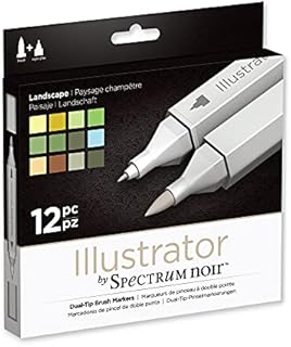 Spectrum Noir Illustrator Alcohol Dual Nib Marker Pens, Landscape, Pack of 12, 19 x 18.4 x 2.1 cm