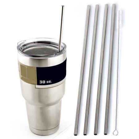 Image of Expresso - New Set of 10 Reusable Stainless Steel Drinking Straws 10.5'' (10 Straight & 2 Cleaning Brushes) - BPA Free Metal, Thick, Long, Dishwasher Safe - for Smoothies, Tumblers, Travel & More