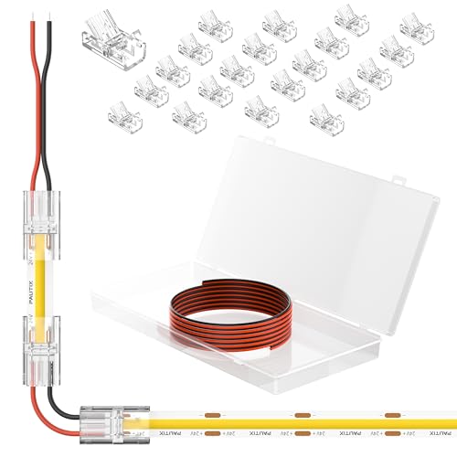 PAUTIX COB LED Streifen Steckverbinder für 8mm 2-Pin,20Stück Wiederverwendbare Streifen zu Kabel Verbinder,3M 22AWG Verlängerungs Kabel für Nahtlose Lötfreie Installation für 5V 12V 24V 2835 LED Strip