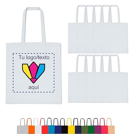 Regalix Shop Tote bag tela personalizada Pack 10 und en 14 colores – Asas largas – 38 x 42 cm – Ideal para regalos, eventos y tiendas (10, Blanco) | Ya disponible en tu tienda friki favorita! En mundofriki.es!