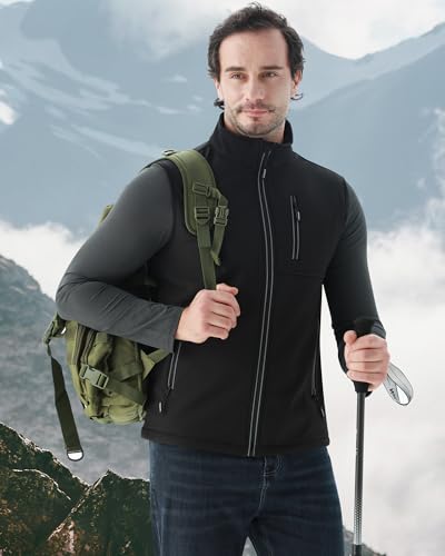 WULFUL Men\'s Windproof Lightweight Golf Vest Outerwear with Pockets, Softshell Sleeveless Jacket for Travel Hiking Running