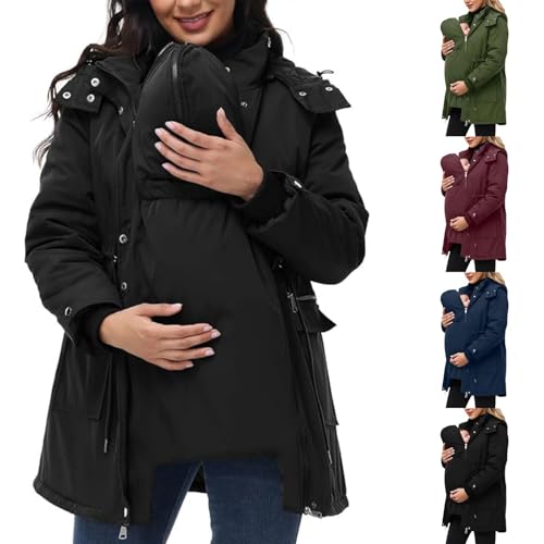 Baby Wearing Winter Jackets Coat,Maternity 3 In 1 Baby Wearing Carrier Jackets Thicken Quilted Lined Warm Hooded Outwear Puffer Down Jacket Parka With Pockets Black,L